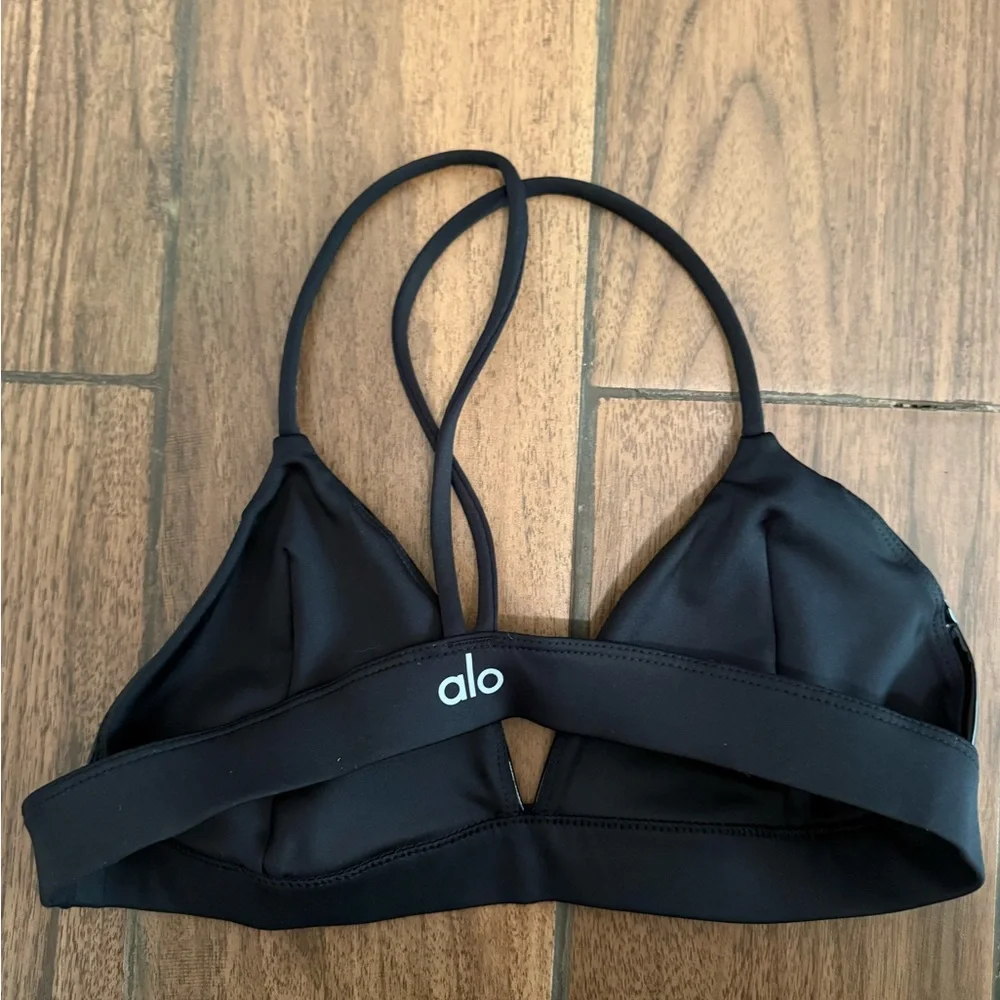Alo Yoga Black Patent Faux Leather Vinyl Size S Sports Bra